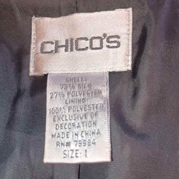 Chicos Open front Floral Silk Blend Womens Jacket Front Pockets Lightweight Sz M - Picture 3 of 8